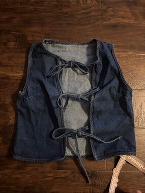 Denim Tie-Front Vest - Dark Blue